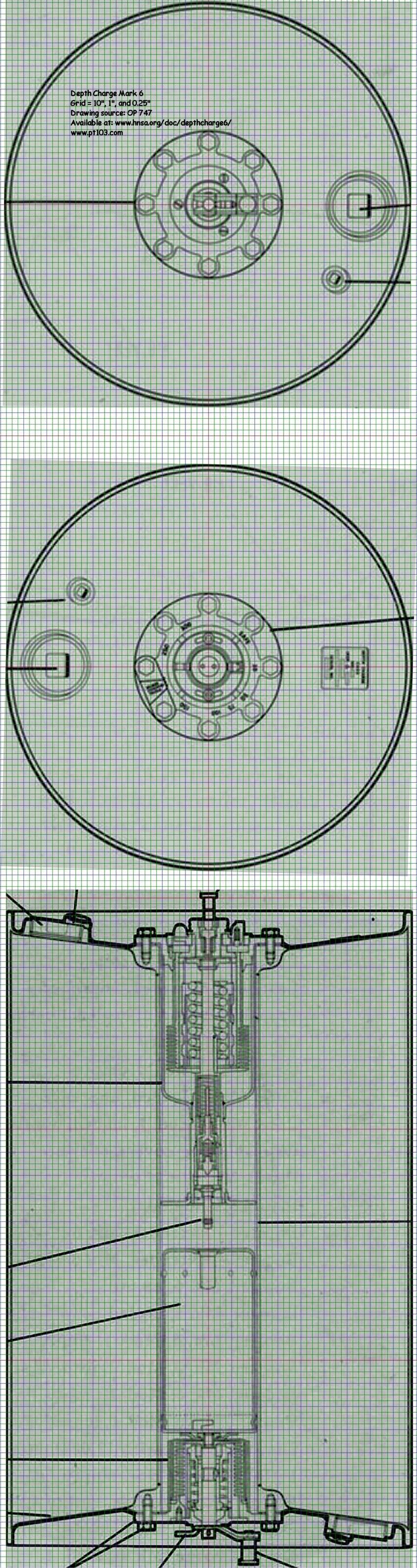 Depth Charge Mark 6 Drawing Gridded