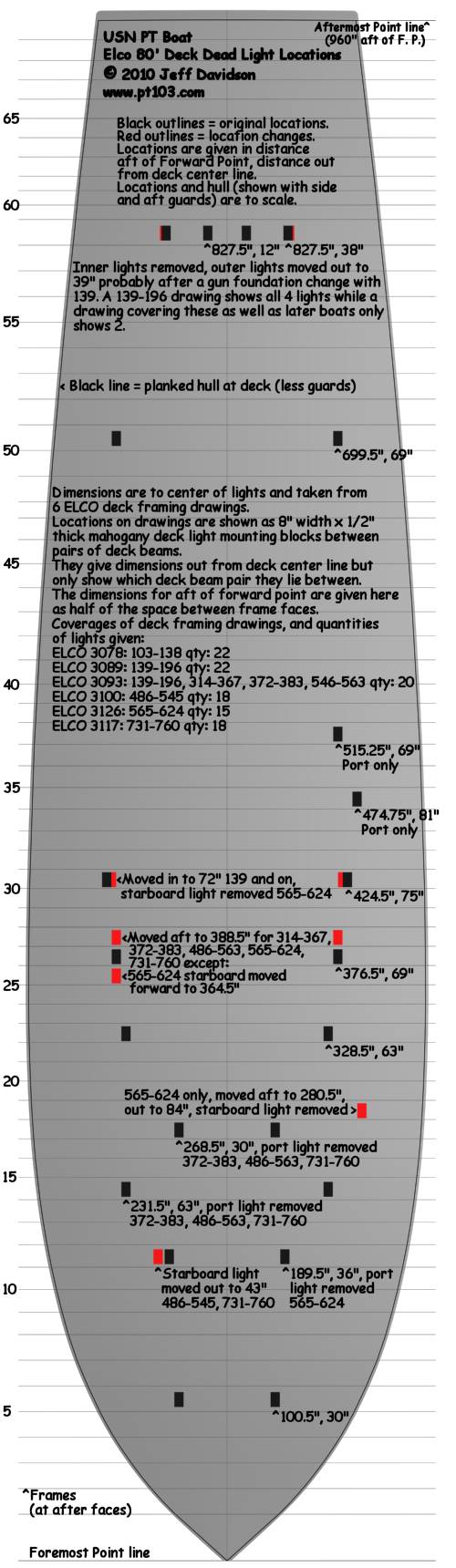 PT Boat Elco 103 Class Deck Dead Light Locations