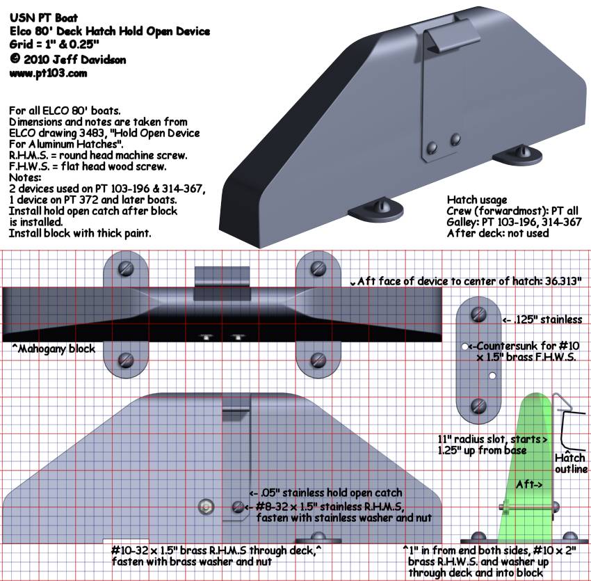 Elco PT Boat 103 Class Deck Hatch Hold Open Device Dimensions