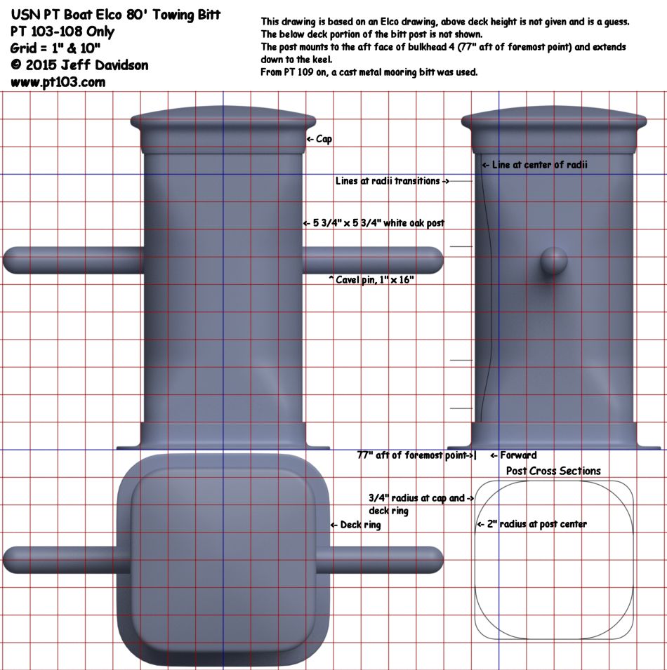 Elco PT Boat 103 Class Towing Bitt Dimensions